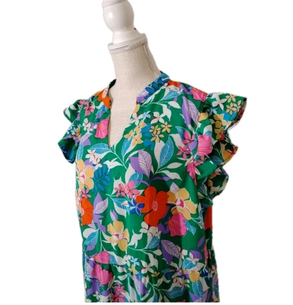 PRETTYGARDEN Women Floral Boho Maxi Dresses Short Sleeve V Neck Size XXL - Picture 3 of 5